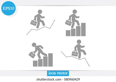 Businessman and graph fall and growth icon vector EPS 10, abstract sign logo  flat design,  illustration modern isolated badge for website or app - stock info graphics.