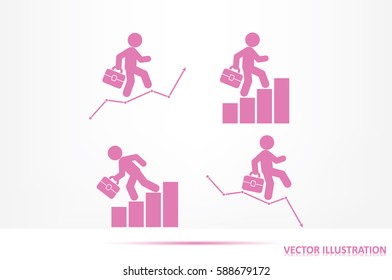Businessman and graph fall and growth icon vector EPS 10, abstract sign logo  flat design,  illustration modern isolated badge for website or app - stock info graphics