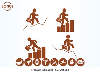 Businessman and graph fall and growth icon vector EPS 10, abstract sign logo  flat design,  illustration modern isolated badge for website or app - stock info graphics