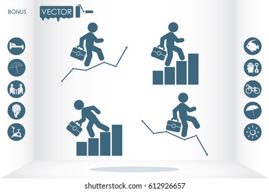Businessman and graph fall and growth icon vector EPS 10, abstract sign logo  flat design,  illustration modern isolated badge for website or app - stock info graphics