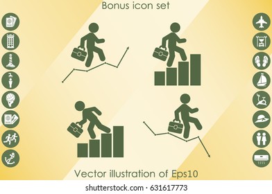 Businessman and graph fall and growth icon vector EPS 10, abstract sign logo  flat design,  illustration modern isolated badge for website or app - stock info graphics
