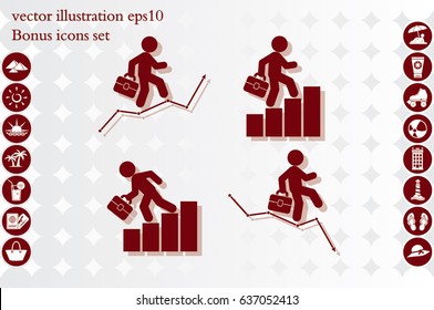 Businessman and graph fall and growth icon vector EPS 10, abstract sign logo  flat design,  illustration modern isolated badge for website or app - stock info graphics
