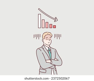 Businessman with graph.  financial collapse, economic crisis. Hand drawn style vector design illustrations.