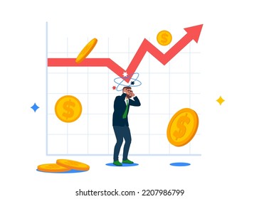 Businessman and graph. Flat vector illustration.
