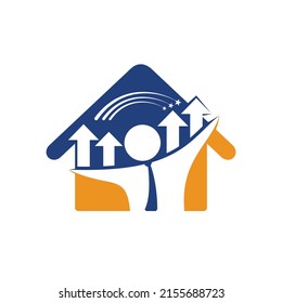 Geschäftsmann und Graph House Form Logo Design. Das People-Logo-Symbol. Firmenlogo. Zeichen des menschlichen Charakters