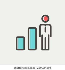 Businessman and graph icon thin line for web and mobile, modern minimalistic flat design. Vector icon with dark grey outline and offset colour on light grey background.