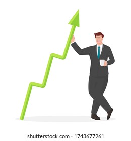 Businessman with graph in modern flat style vector, simple business people concept on white background for your design work, presentation, website or others.
