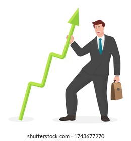 Businessman with graph in modern flat style vector, simple business people concept on white background for your design work, presentation, website or others.