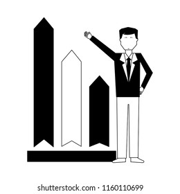 businessman with graph statistic avatar character