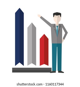 businessman with graph statistic avatar character