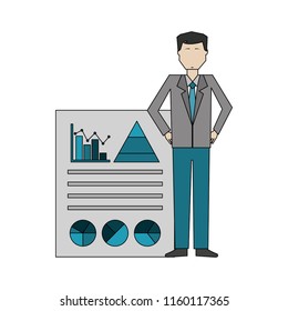 businessman with graph statistic avatar character