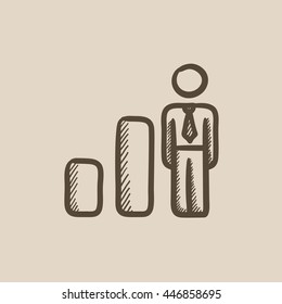 Businessman and graph vector sketch icon isolated on background. Hand drawn Businessman and graph icon. Businessman and graph sketch icon for infographic, website or app.