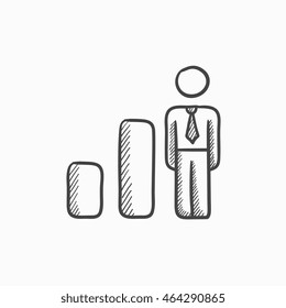 Businessman and graph vector sketch icon isolated on background. Hand drawn Businessman and graph icon. Businessman and graph sketch icon for infographic, website or app.