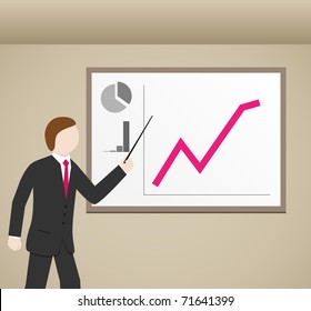 Businessman and graphs. Vector illustration