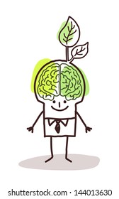 businessman with green brain and leaf