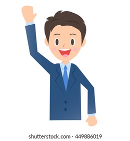 Businessman greeting by raising the hand, male company employee of illustration material
