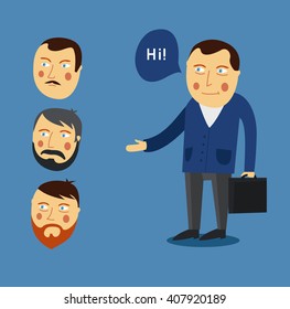 Businessman greeting partner vector concept. Business meeting. Colleagues say goodbye or Hello. Handshake men. Communication men businessmen. Deal between people