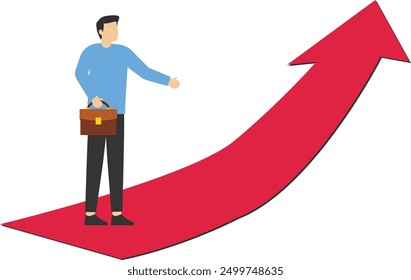 Businessman and growing arrow, Vector illustration in flat style

