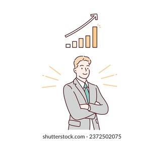 Businessman with Growing graph. Hand drawn style vector design illustrations.