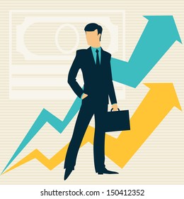 Businessman and growing statistics.