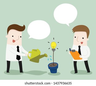 Businessman Grows Idea Cartoon ,vector and illustration