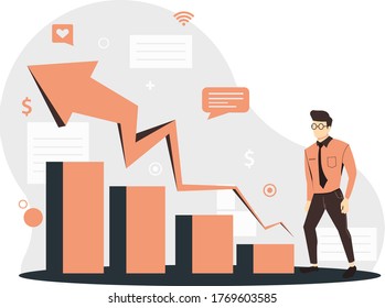 Businessman with growth up chart marketing plan flat illustration