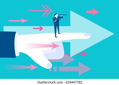 businessman with growth concept on blue background