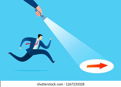 Businessman guided by invisible hand for new opportunity and solution. Business concept vector illustration.