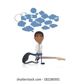 Businessman with guitar over white background