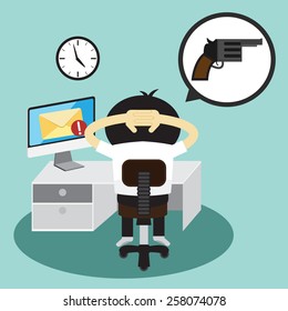 Businessman and gun in bubble talk message