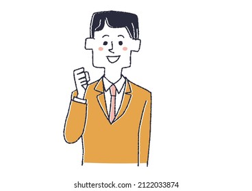 A businessman in a guts pose, a comical handwritten person illustration, a simple coloring on a vector line drawing.