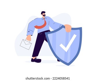 Businessman, guy Wearing Formal Suits Holding Shields Isolated Round Icons or Avatars. Male and Female Characters Data Base, Life, Health Protection Concept. Cartoon People Vector Illustration