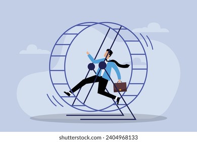 Businessman in hamster wheel 2d flat vector illustration