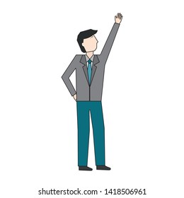 businessman with hand up avatar character vector illustration design