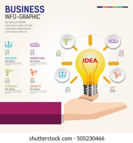 Businessman hand and bulb vector Info graphic concept. Use for business, marketing, creative, web design and graphics. Vector, Background. Info-graphic inspire to drive your business project.