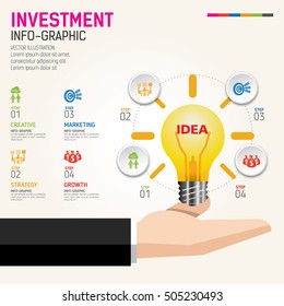 Businessman hand and bulb vector Info graphic concept. Use for business, marketing, creative, web design and graphics. Vector, Background. Info-graphic inspire to drive your business project.