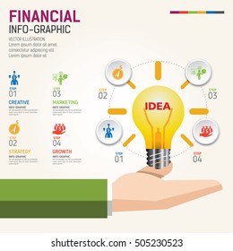 Businessman hand and bulb vector Info graphic concept. Use for business, marketing, creative, web design and graphics. Vector, Background. Info-graphic inspire to drive your business project.