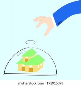 Businessman hand catch the house , vector illustration