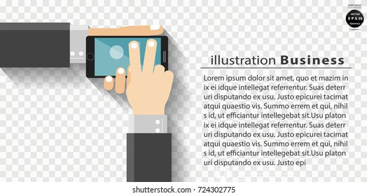  Businessman Hand and  Cellphone - modern Idea and Concept Vector illustration Business Infographic template with icon,background square.