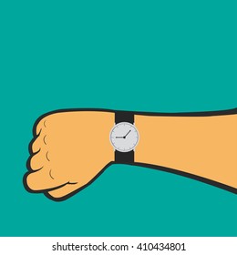 Businessman hand checking time by looking at watch on the wrist, business concept about checking time, deadline, time limit, pressure on time.
