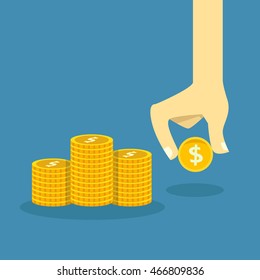 Businessman hand with coins, business flat design