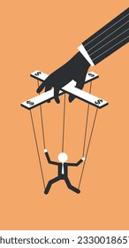 Businessman Hand controlling puppet man by money, puppet master and corruption concept vector 