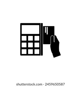 Businessman Hand with Credit Card, POS PDQ Terminal flat vector icon. Simple solid symbol isolated on white background. Hand with Card, POS PDQ sign design template for web and mobile UI element