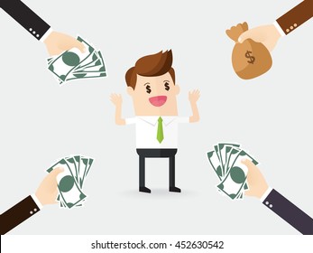 businessman with hand of customers offering cash