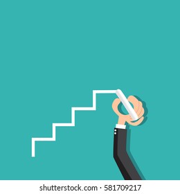 Businessman hand drawing career ladder - vector illustration