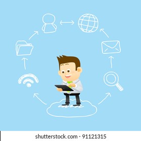 businessman & hand drawn cloud computing,communication technology concept