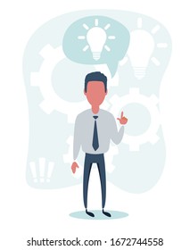 Businessman with hand up full length view. Vector flat design illustration.