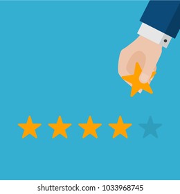 Businessman Hand Giving Five Star Rating, Feedback Concept Vector Illustration Flat Style
