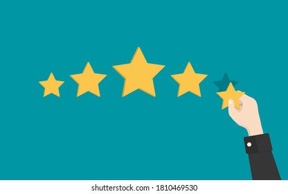 Businessman hand giving five star rating, Feedback concept vector illustration flat style.