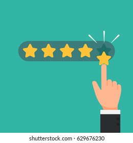 Businessman Hand Giving Five Star Rating Good Feedback Concept Vector Illustration Flat Style